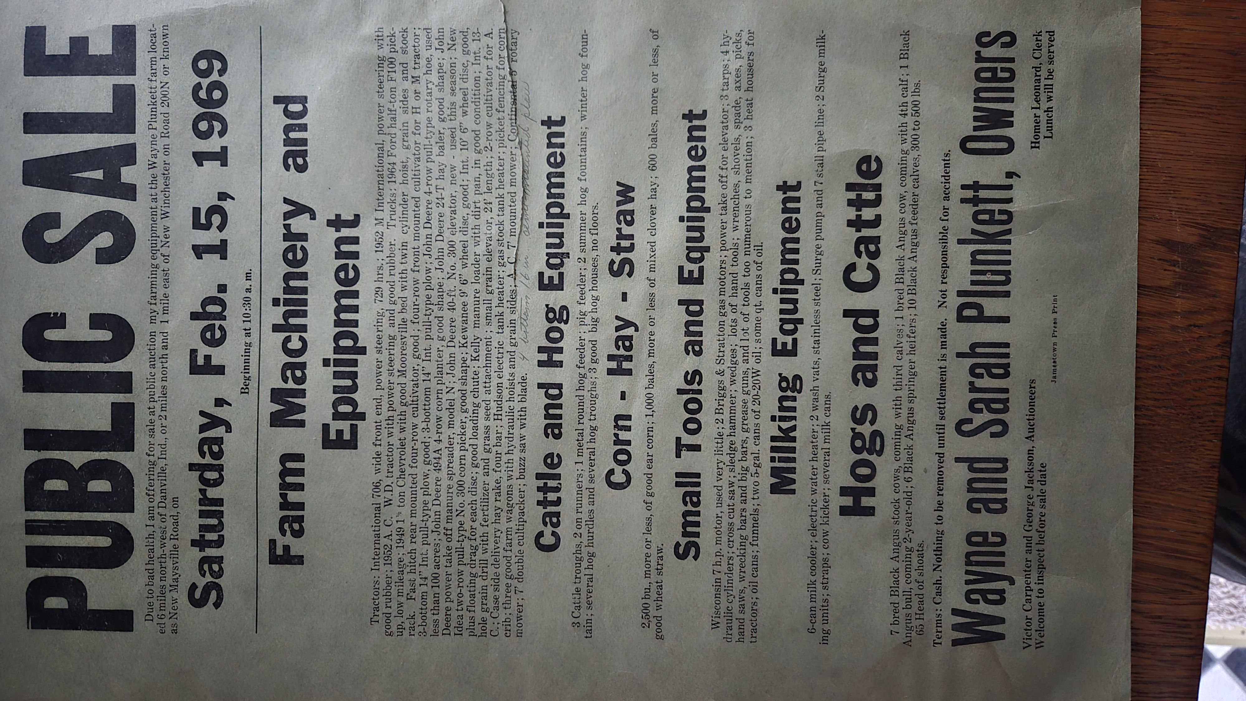 1969 Farm Sale flyer